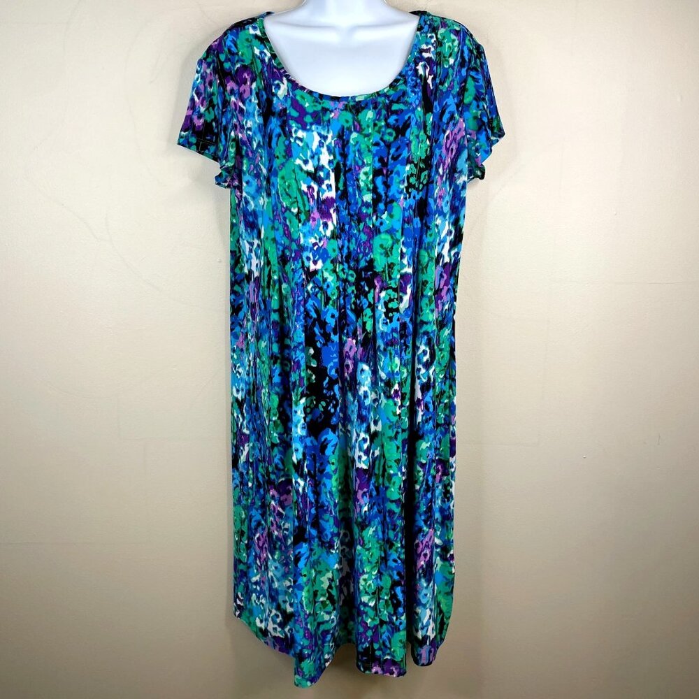 La Cera Vintage Dress Medium Floral Midi Shift Dress Colorful Comfy Knit Caftan